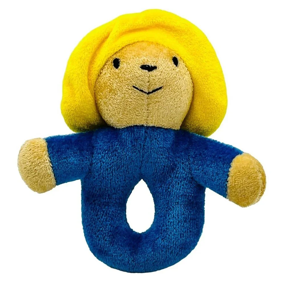 Eden Toys Paddington Bear‎ Rattle Yellow Hat Blue Body Plush 6 inch Vintage